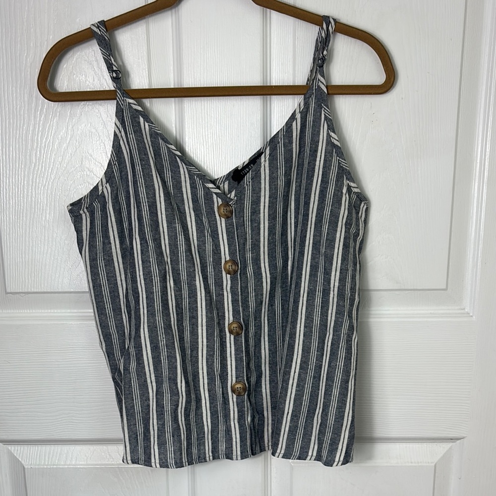 New NWT Mood Indigo Striped Button-Down Cami Linen Viscose Blend Top Size Medium